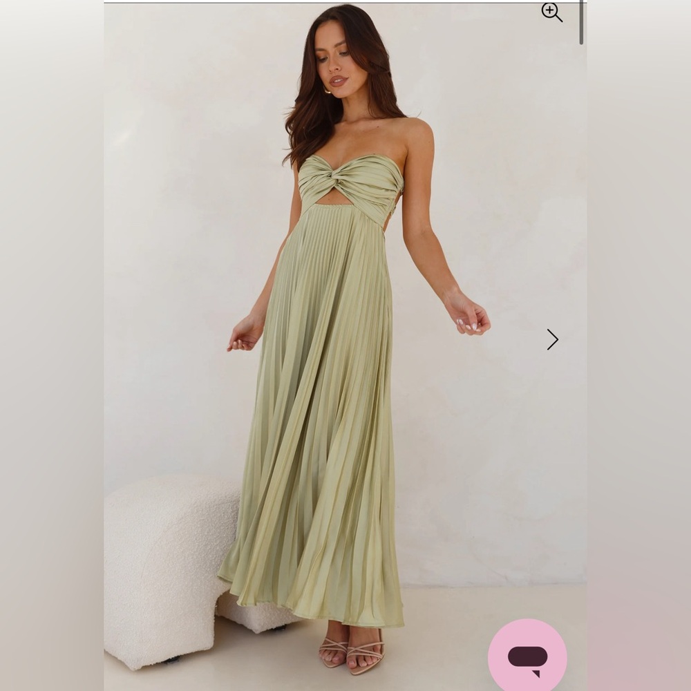 Lime Pleated Strapless Maxi Dress from Hello Molly
